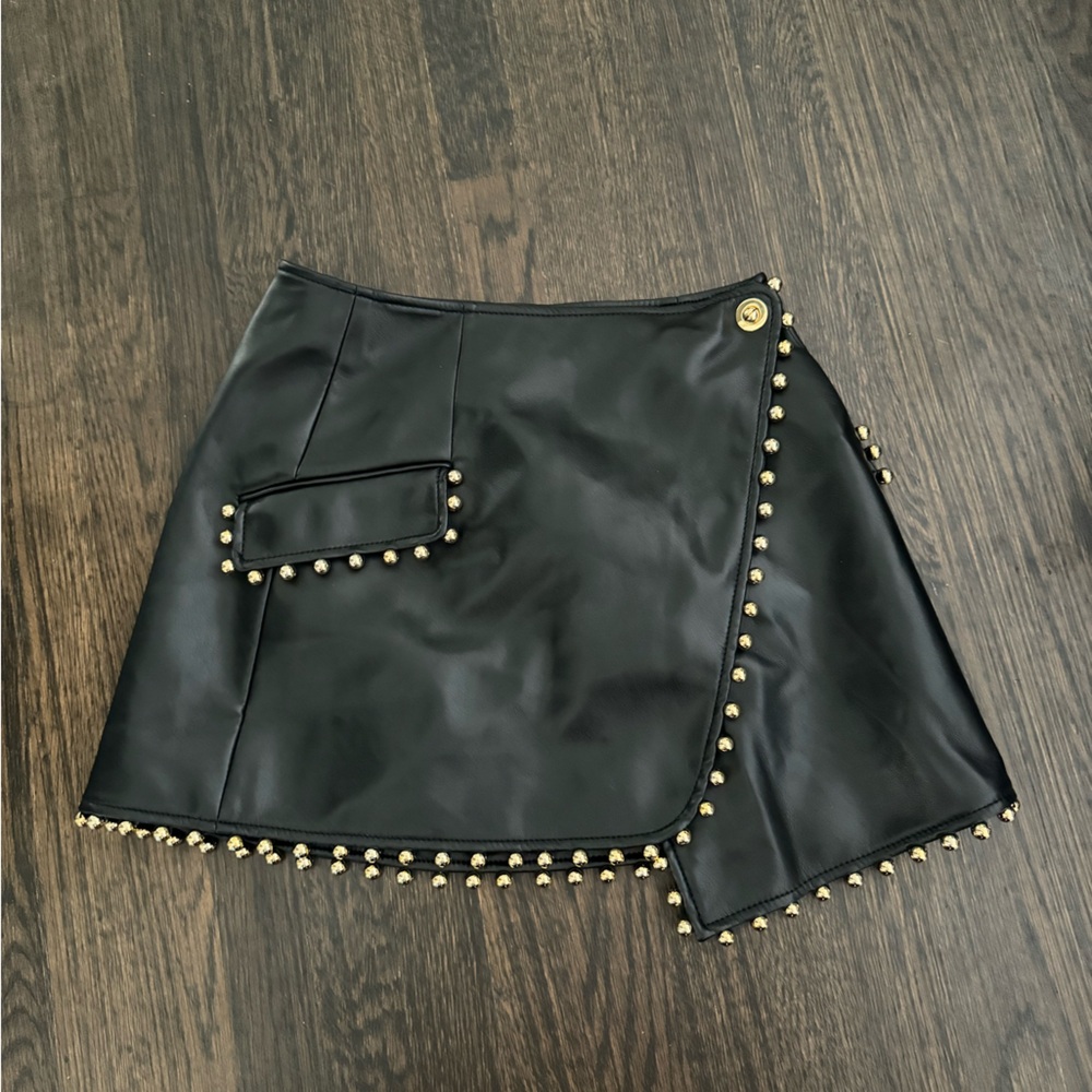 jonathan simkhai leather and gold studded mini skirt size XS